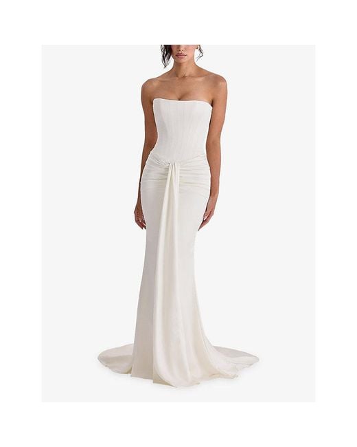 House Of Cb White Camellia Strapless Satin Bridal Gown