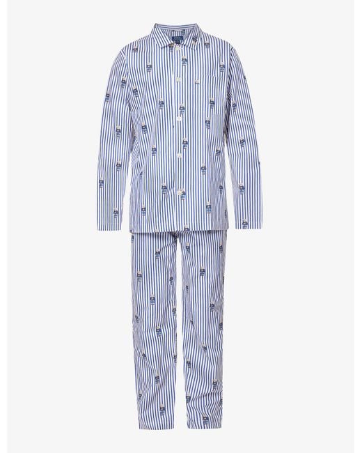 Polo Ralph Lauren Polo Bear-print Striped Cotton Pyjama Set in Blue for ...