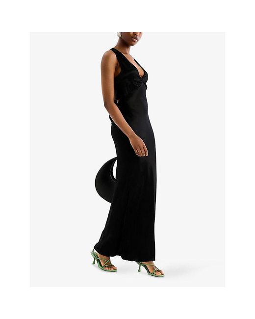 OMNES Black Nova Tie-Back Satin Maxi Dress