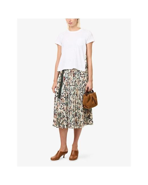 Sacai White Contrasting Floral Cotton Top