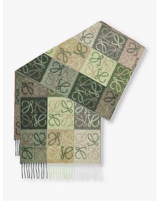 Loewe Green Anagram Monogram Wool-and-cashmere Blend Scarf 180cm X 38cm