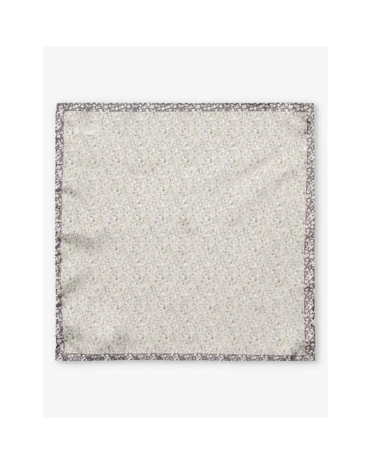 Eton of Sweden Gray Floral Graphic-print Silk Pocket Square for men