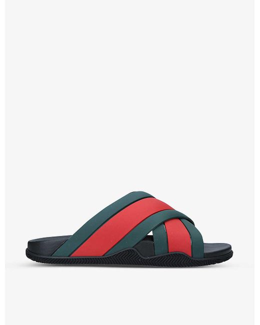Gucci Web Stripe Rubber Sliders for Men | Lyst