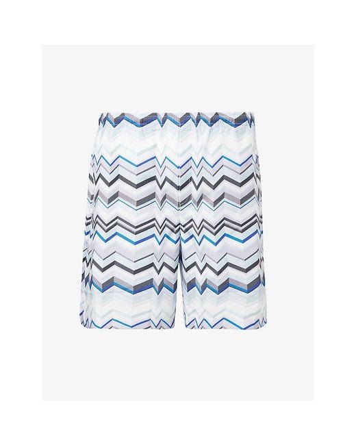 Missoni Blue Mid-Length Zig-Zag Print Swim Shorts for men
