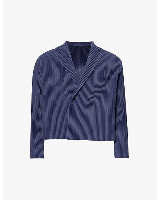 Homme Plissé Issey Miyake Blue Pleated Notched-lapel Regular-fit Knitted Blazer for men