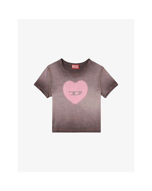 DIESEL Purple T-Ele Heart-Print Stretch-Cotton T-Shirt