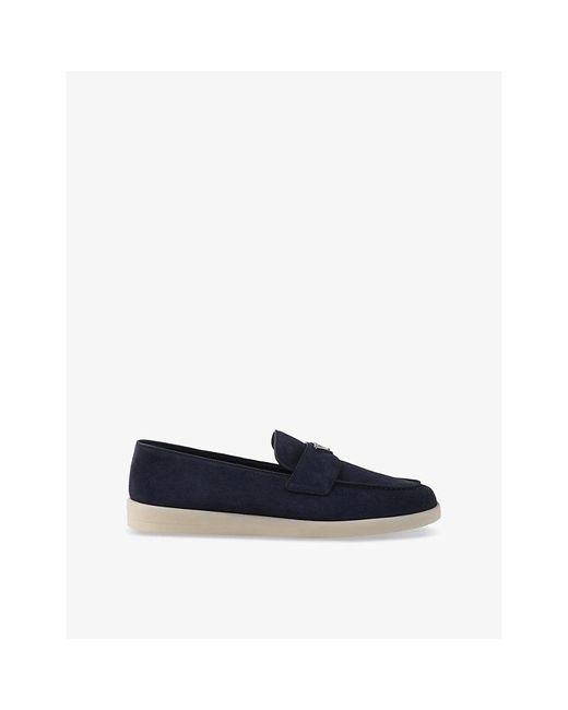 Prada Blue Triangle-Plaque Suede Loafers for men