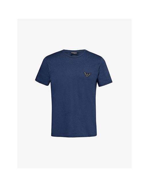 Emporio Armani Blue Logo-embroidered Relaxed-fit Cotton-jersey T-shirt X for men