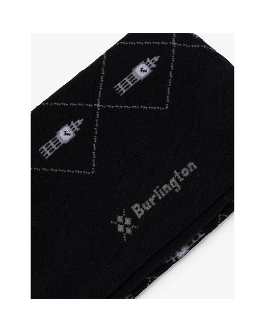 Burlington Black Big Ben Argyle-Print Stretch Cotton And Polyamide Socks for men