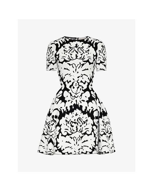 Alexander McQueen Black Floral-pattern Cut-out-back Stretch-knit Mini Dress