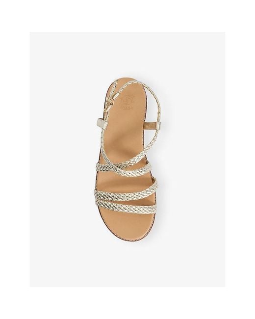 Dune Natural Laite Braided Metallic Woven Flat Sandals