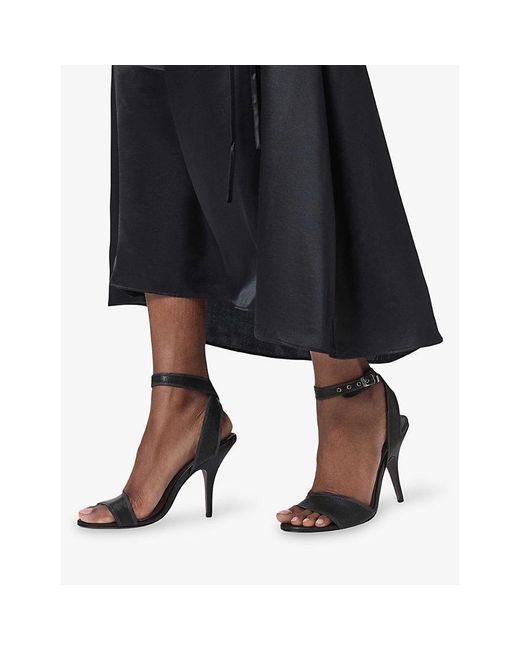 AllSaints Black Vera Leather Heeled Sandals