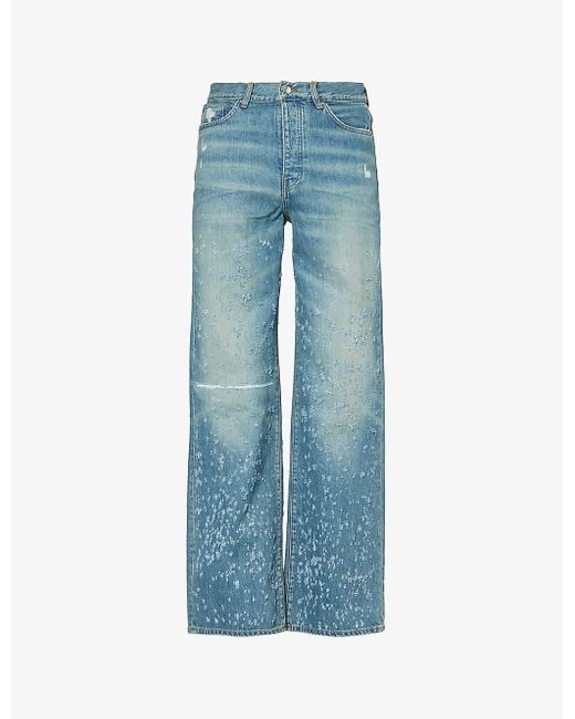 Amiri Blue Shotgun baggy Distressed Relaxed-fit Wide-leg Jeans for men