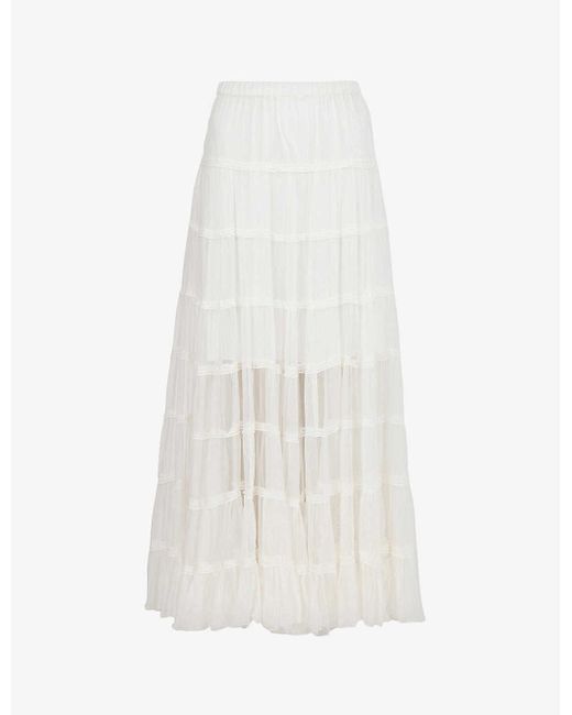 AllSaints White Eva Elasticated-waist Crepe Maxi Skirt