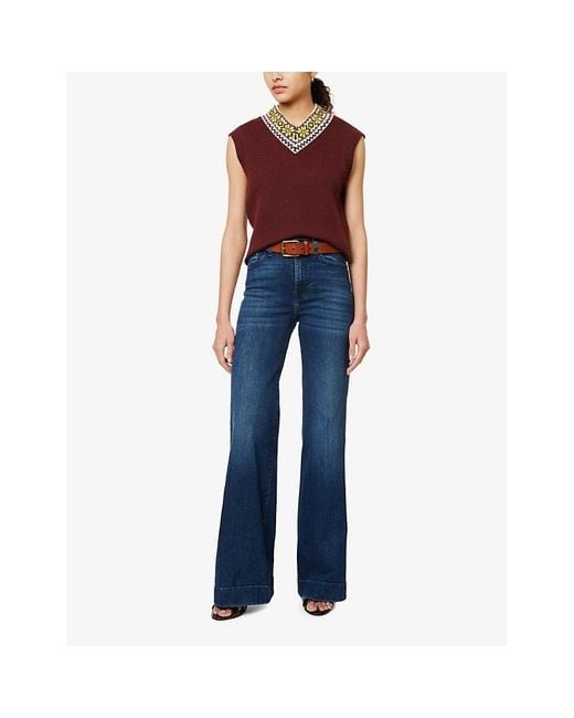 7 For All Mankind Blue Modern Dojo Flared-Leg High-Rise Denim-Blend Jeans