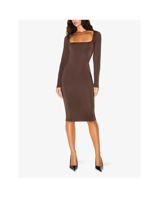 Skims Brown Square Neck Midi Dress