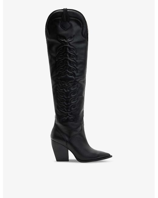 AllSaints Black Roxanne Western Leather Knee-high Boots