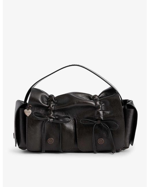 Acne Black Bow-embellished Multi-pocket Leather Shoulder Bag