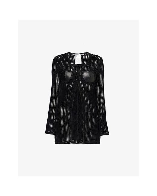Alexander Wang Black Contrast-panel V-neck Leather And Knitted Cardigan