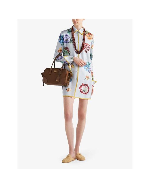 prada printed silk twill mini-dress Prada Printed Silk Twill Mini Dress - Vanilla