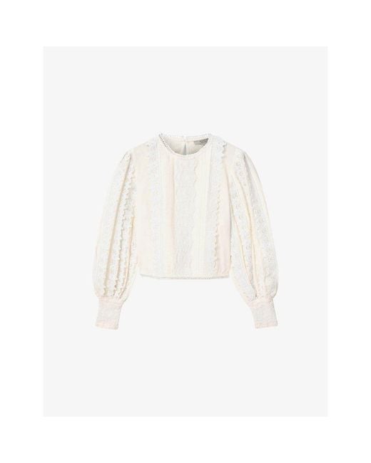 AllSaints White Hart Lace-Trim Cotton Blouse