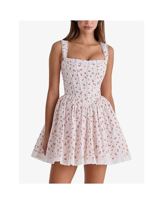 House Of Cb White Ami Corset-Bodice Stretch-Cotton Mini Dress