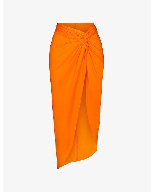 Skims Orange Knot-front Split-leg Recycled Stretch-nylon Sarong X