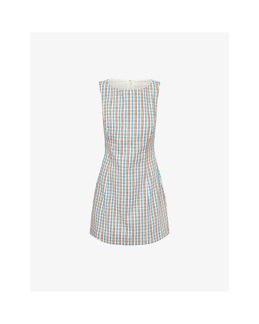 Faithfull The Brand Blue Lydie Checked Cotton-Blend Mini Dress