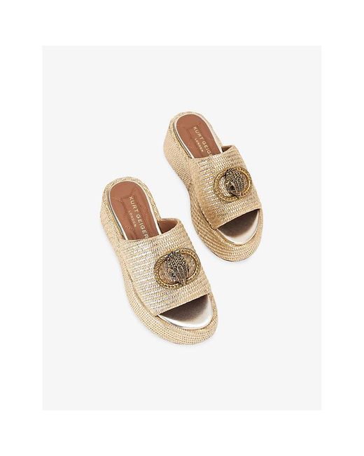 Kurt Geiger Natural Chelsea Logo-Plaque Woven Platform Mules