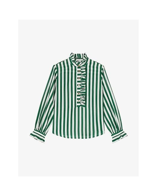 L.K.Bennett Green Camille Stripe-pattern Regular-fit Silk And Cotton-blend Shirt