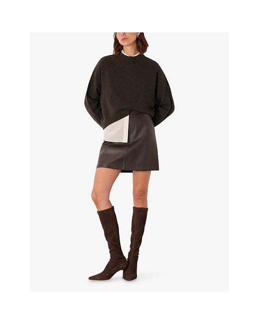 Whistles Brown A-Line High-Rise Leather Mini Skirt