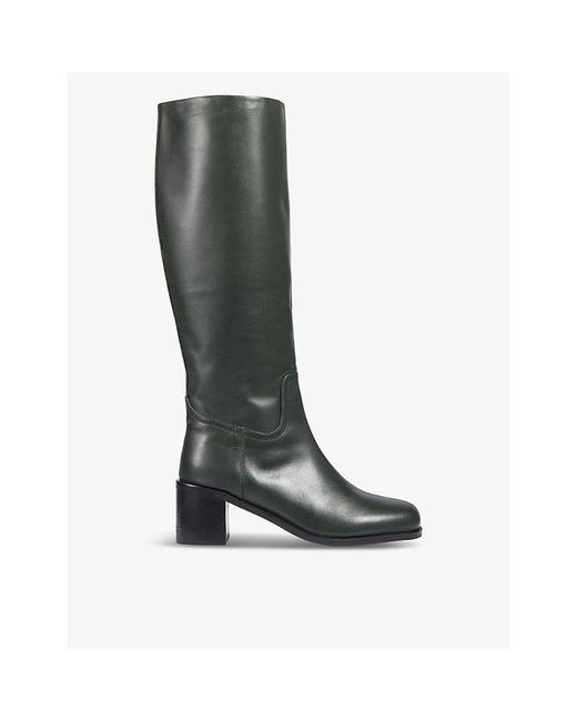 L.K.Bennett Green Claude Round-Toe Leather Heeled Knee-High Boots