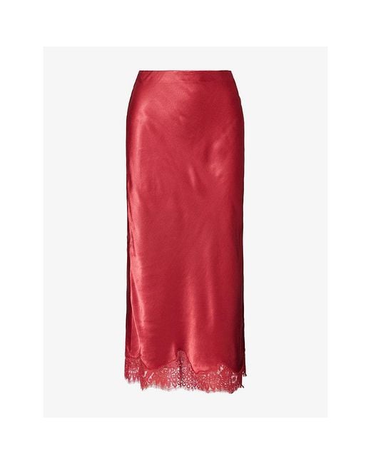 Rails Red Ebony Lace-Trim Satin Skirt