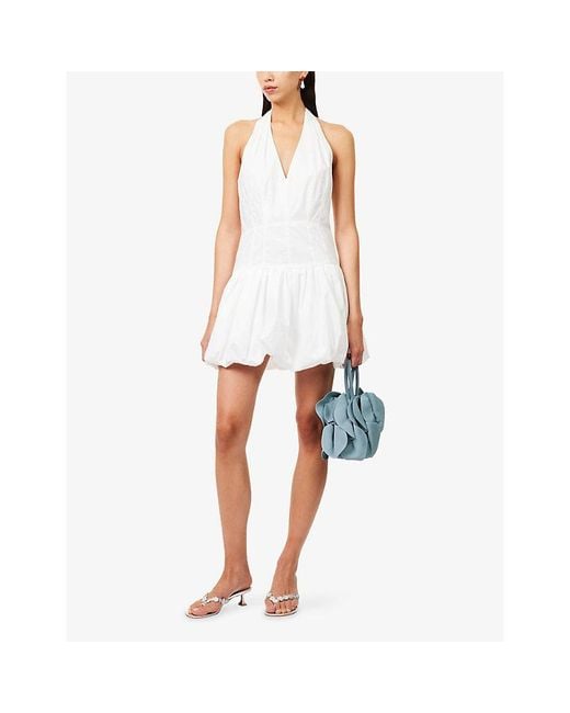 Jonathan Simkhai White Brooke Puffball Cotton-Blend Mini Dress