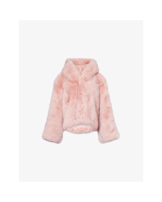 Jaded London Pink Mara Hooded Faux-Fur Coat