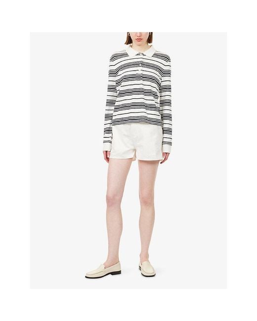 7 For All Mankind White High-Rise Cotton-Linen Blend Shorts