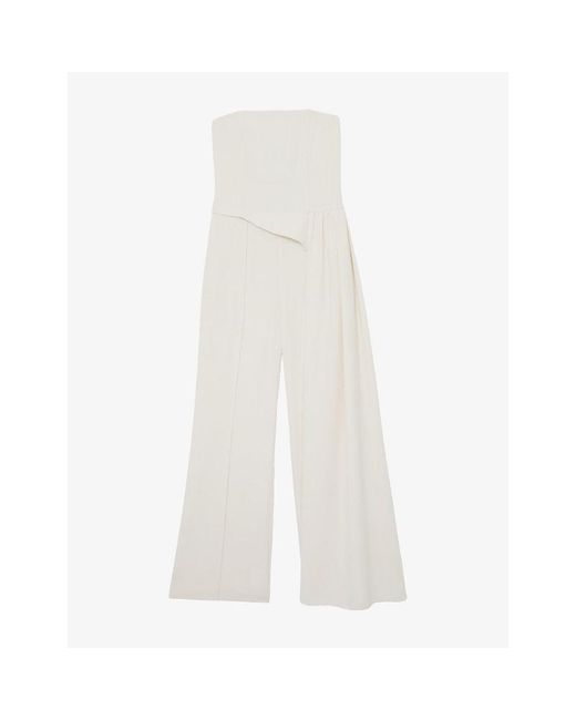 Reiss White Leah Draped Wide-Leg Woven Jumpsuit