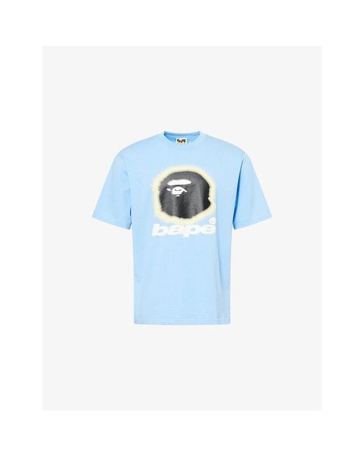 A Bathing Ape Blue Spray Ape Graphic-Print Cotton T-Shirt for men