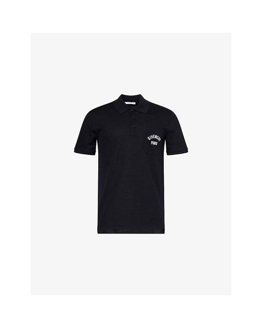 Givenchy Blue Brand-Embroidery Short-Sleeves Cotton-Piqué Polo Shirt for men