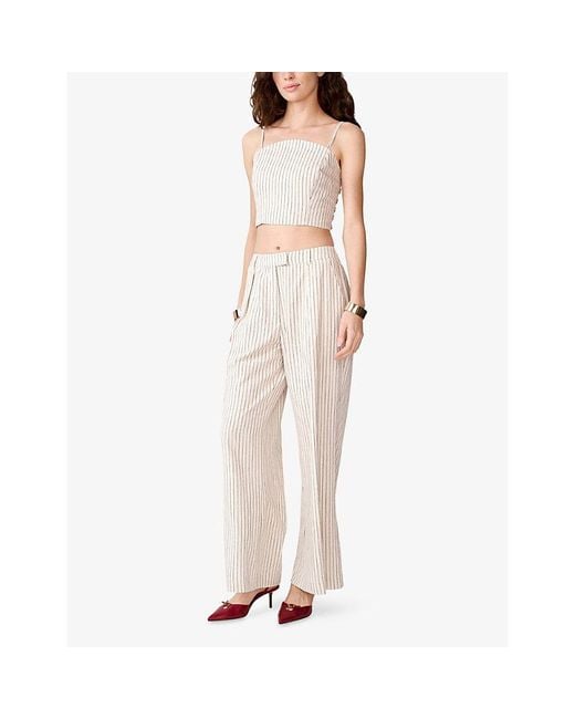 OMNES White Striped Wide-Leg Linen-Blend Trousers
