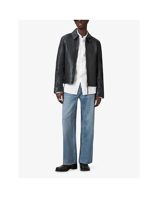 AllSaints White Hawthorne Logo-Embroidered Slim-Fit Stretch Cotton Shirt for men
