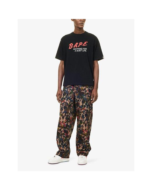 A Bathing Ape Black Motto Logo-Print Cotton T-Shirt for men