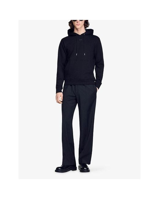 Sandro Black Logo-Embossed Regular-Fit Cotton Hoody for men