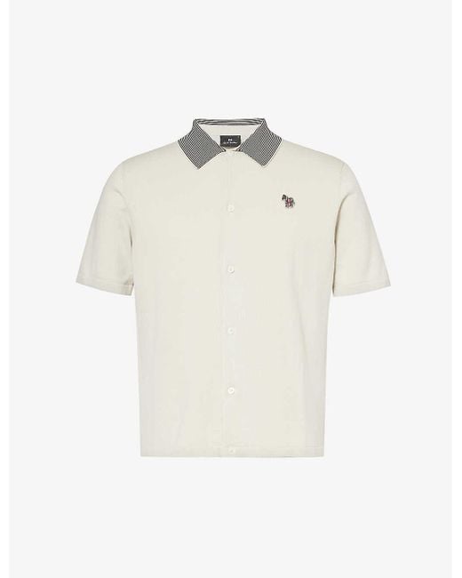 PS by Paul Smith White Zebra-embroidered Organic Cotton Knitted Polo Shirt for men