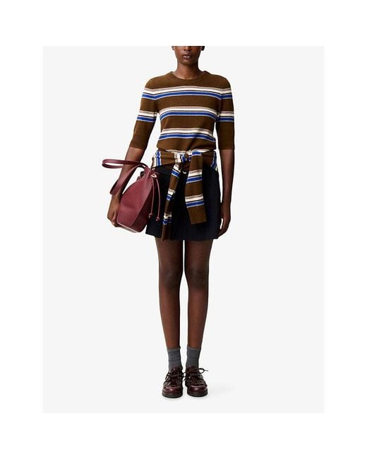 Claudie Pierlot Brown Striped Knitted Wool And Cashmere Jumper