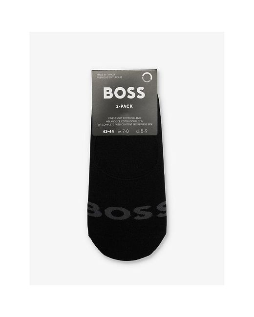 Boss Black Logo Text-pattern Pack Of Two Stretch-cotton Blend Socks for men