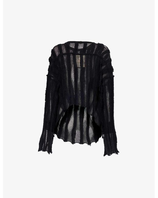 Uma Wang Black Distressed Semi-sheer Cotton-blend Knitted Top