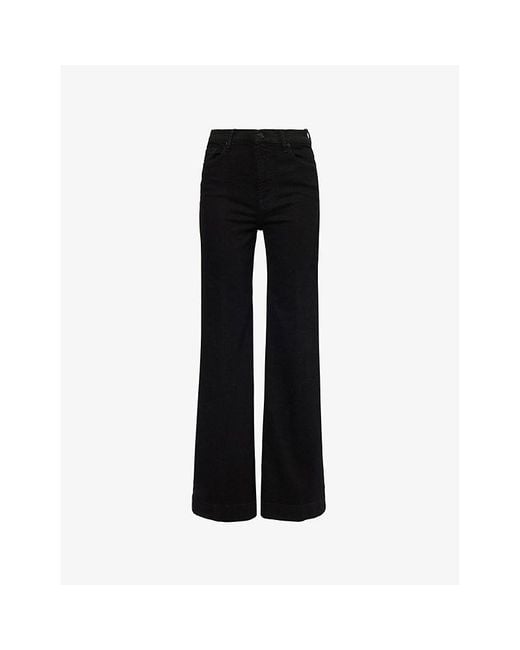 7 For All Mankind Black Modern Dojo Flared-Leg High-Rise Denim-Blend Jeans