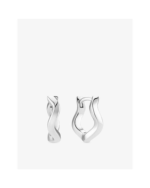 Sif Jakobs White Ellera Waves Pianura Rhodium-Plated Hoop Earrings