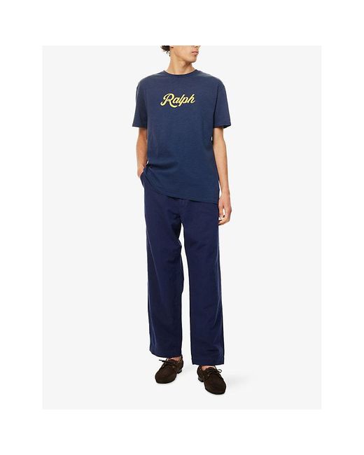Polo Ralph Lauren Blue Drawstring Wide-Leg Linen And Cotton Trousers for men